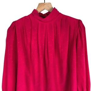 VTG Oleg Cassini 100% Silk Mock Neck Button Back Blouse Sz 6 Pink Textured L/S